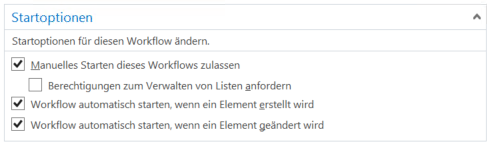 Workflow Startoptionen